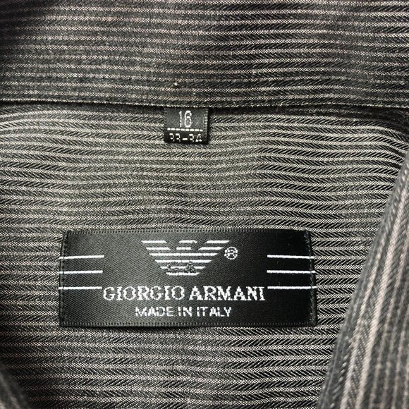 Giorgio Armani Long Sleeve Grey/Black Pinstripe Dress Shirt Size 16 - Picture 3 of 8